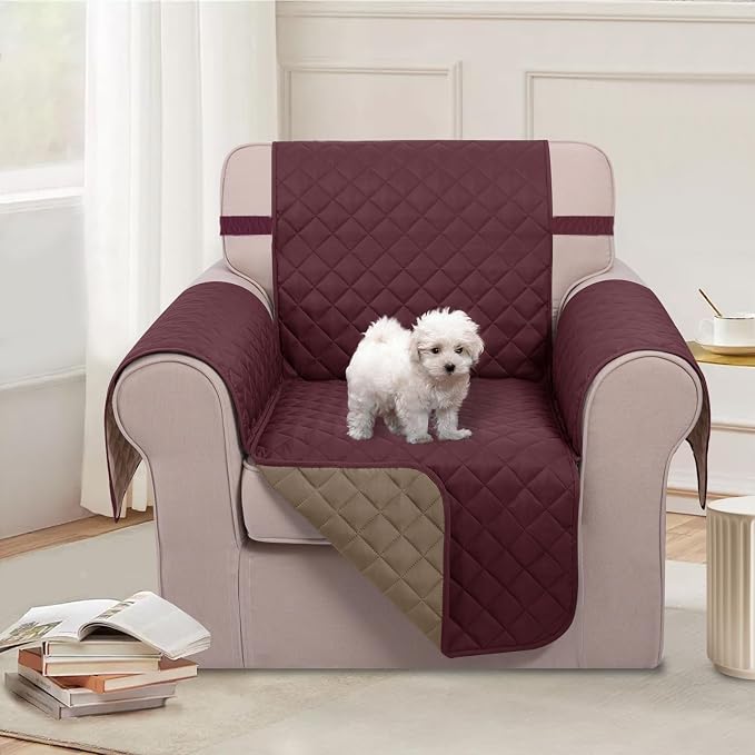 U-NICE HOME Reversible Oversized 28''Chair Covers, Burgundy/Tan | Armchair Cover - Image 2
