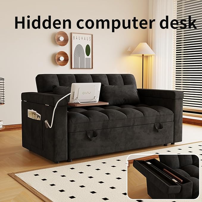 3 in 1 Convertible Sleeper Sofa, 65in Sleeper Couch - Image 6
