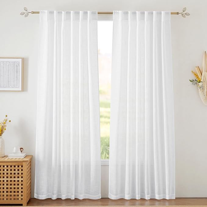 RYB HOME White Semi Sheer Curtains 90 inches Long by RYBHOME
