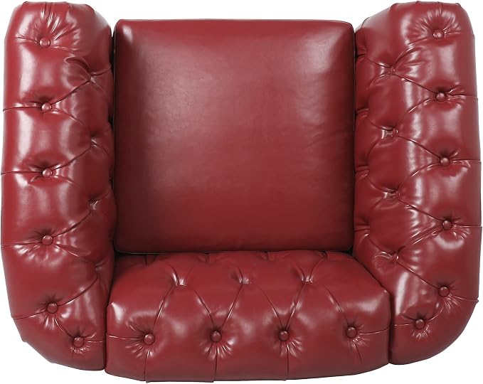 LEVNARY Leather Upholstered Armchair, Mid-Century Modern Single Sofa Chair - Image 3
