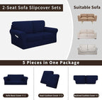 Easy-Going 5 Pieces Stretch Loveseat Cover Washable Loveseat Slipcover Set - Image 3