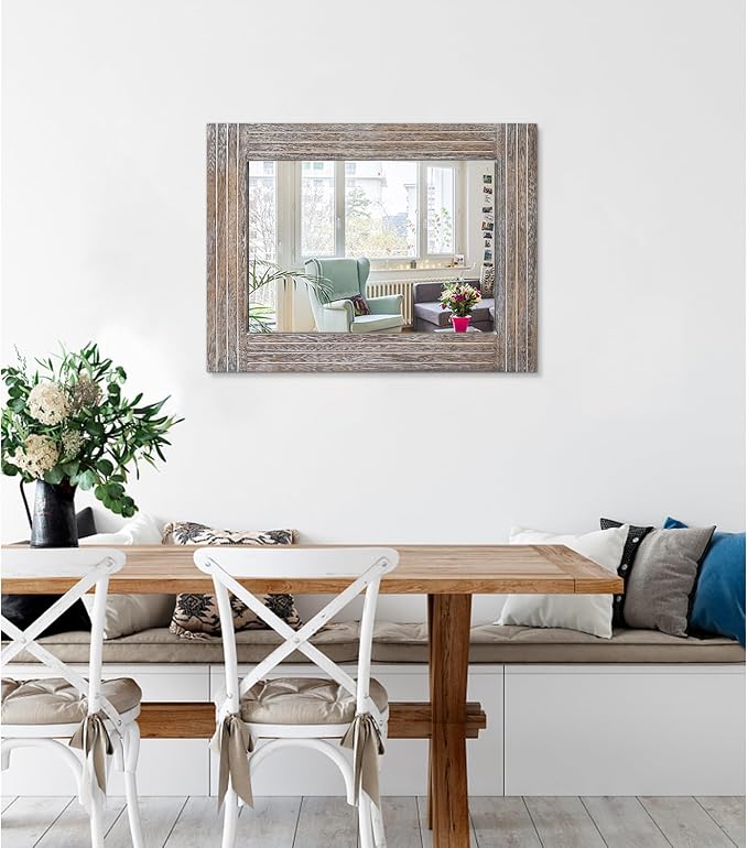 Mirrors for Wall Rustic Wooden Frame Rectangle Mirror Vintage Hanging Mirror - Image 2