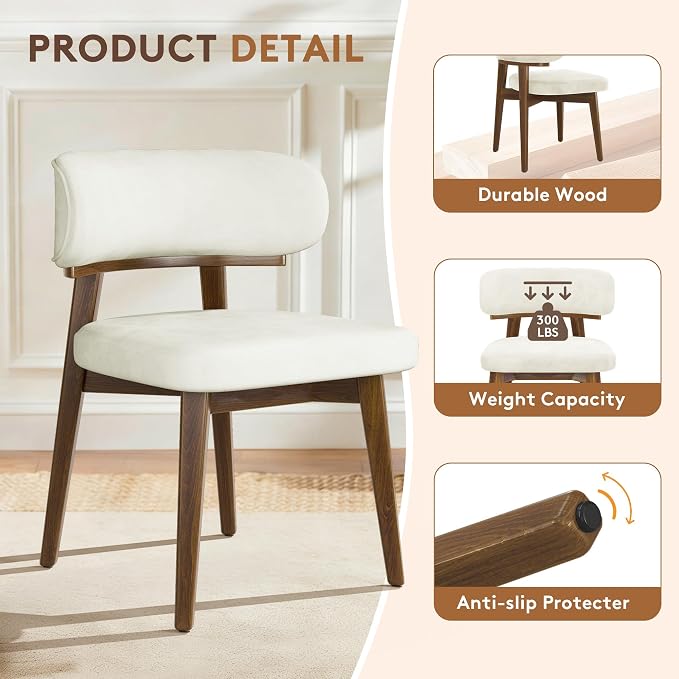 Dining Chairs Set of 2, Modern Upholstered Dining Chairs, Wooden Kitchen Chairs - Image 4