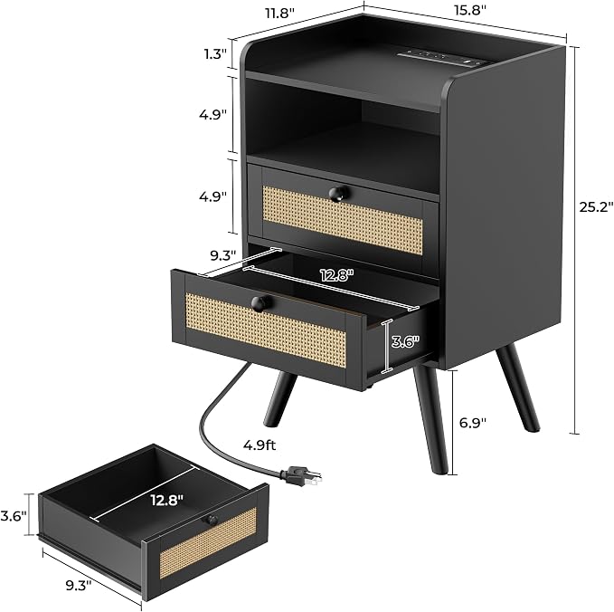 SUPERJARE 2 Drawer Night Stand - Image 3