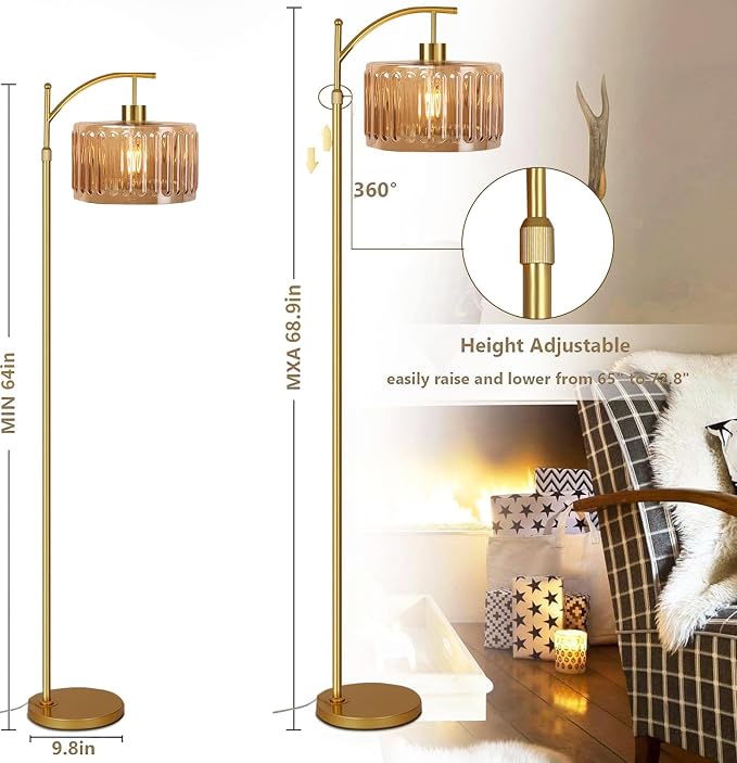 QIYIZM Glass Floor Lamp for Living Room, Mid Century Modern Brass Tall Lamp - Image 7