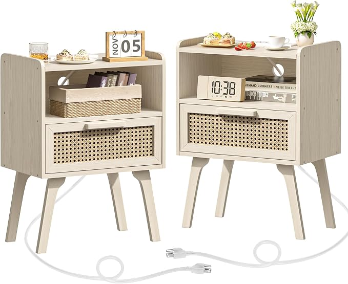 Lerliuo Rattan Nightstands Set of 2 by Lerliuo