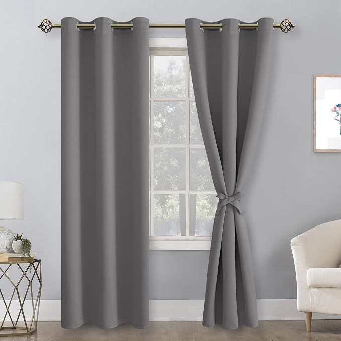 Blackout Curtains for Bedroom 42 x 84 Inch Long Light Grey 2 Panels | Thermal - Image 8