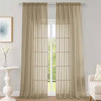 Taupe Sheer Curtains 120 Inches Long 2 Panels Set, Airy Lightweight Sheer Taupe by OWENIE