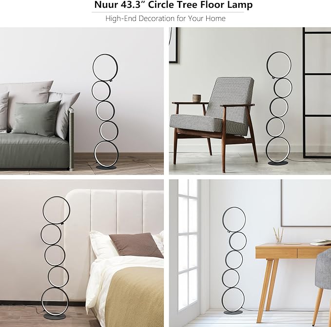 NUÜR Modern 5-Ring LED Floor Lamp, 43.3" Artistic Nesting Circle Standing Lamp - Image 4