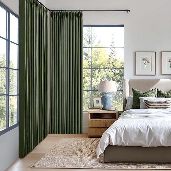 MIULEE Olive Green Pinch Pleated 100% Blackout Linen Curtains 40x90 Inches | - Image 2