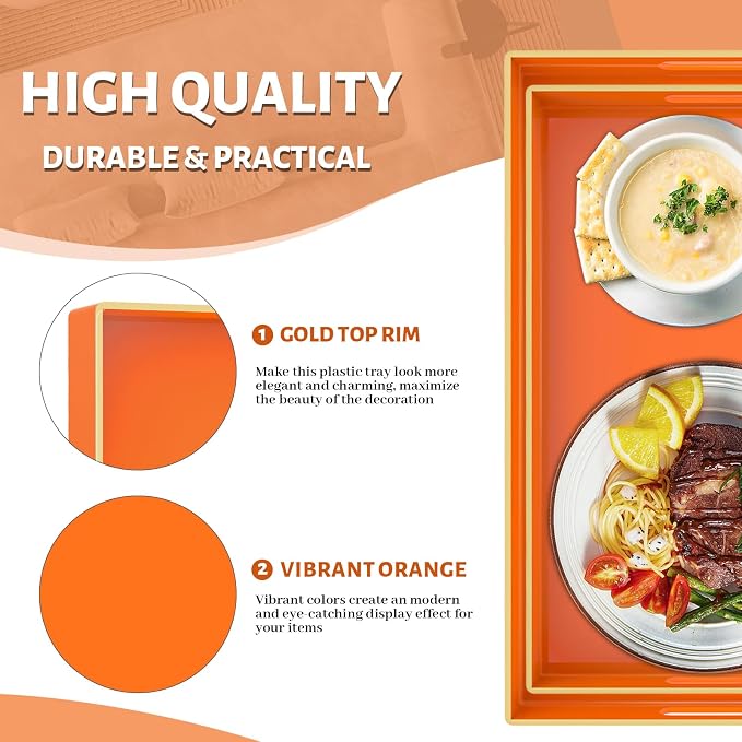 MAONAME Orange Serving Trays Set of 2, Plastic Decorative Trays - Image 3