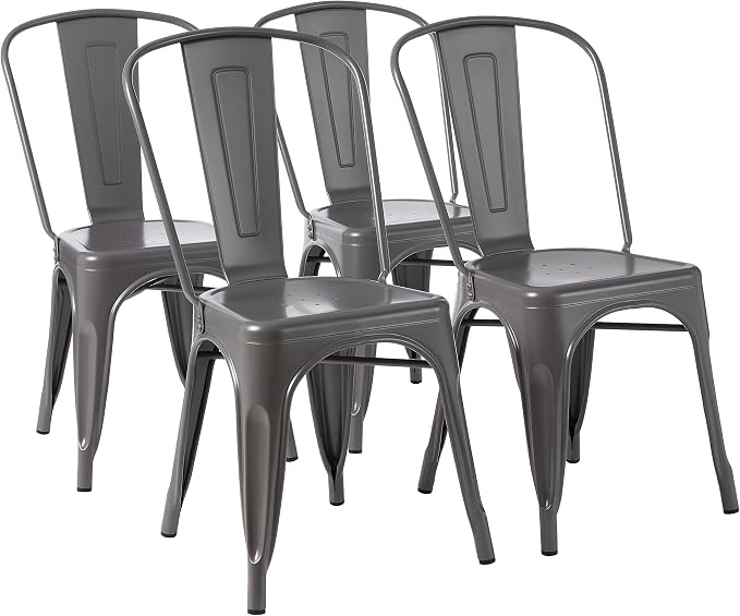 Amazon Basics Metal Dining Chairs, Indoor/Outdoor, 330-Pound Capacity, Dark Gray by AmazonBasics