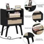 Lerliuo Rattan Nightstand with Charging Station, Cane Accent Side End Table - Image 8
