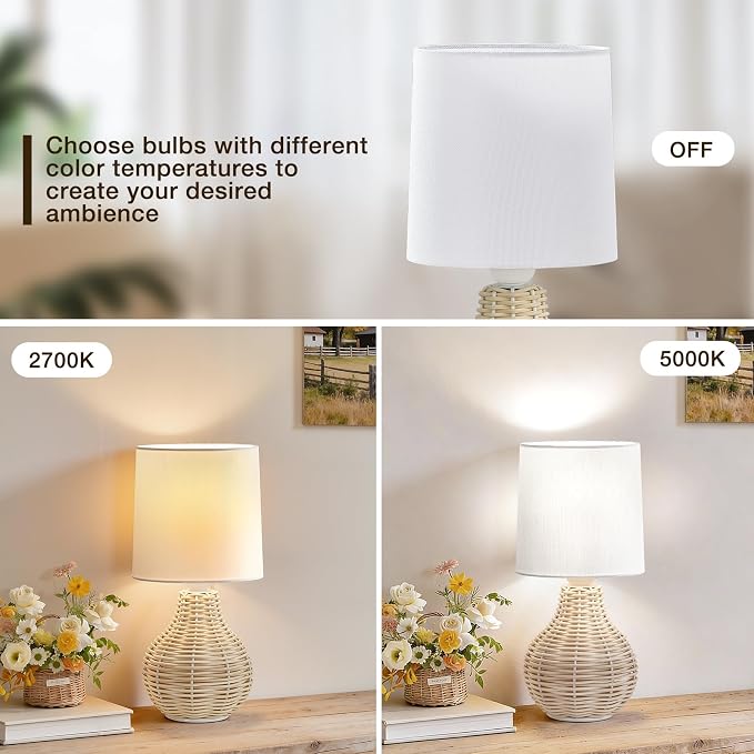 EJIAXIN Rattan Table Lamp Boho Lamps Set of 2-12.5" Mini Farmhouse Wicker Light - Image 4
