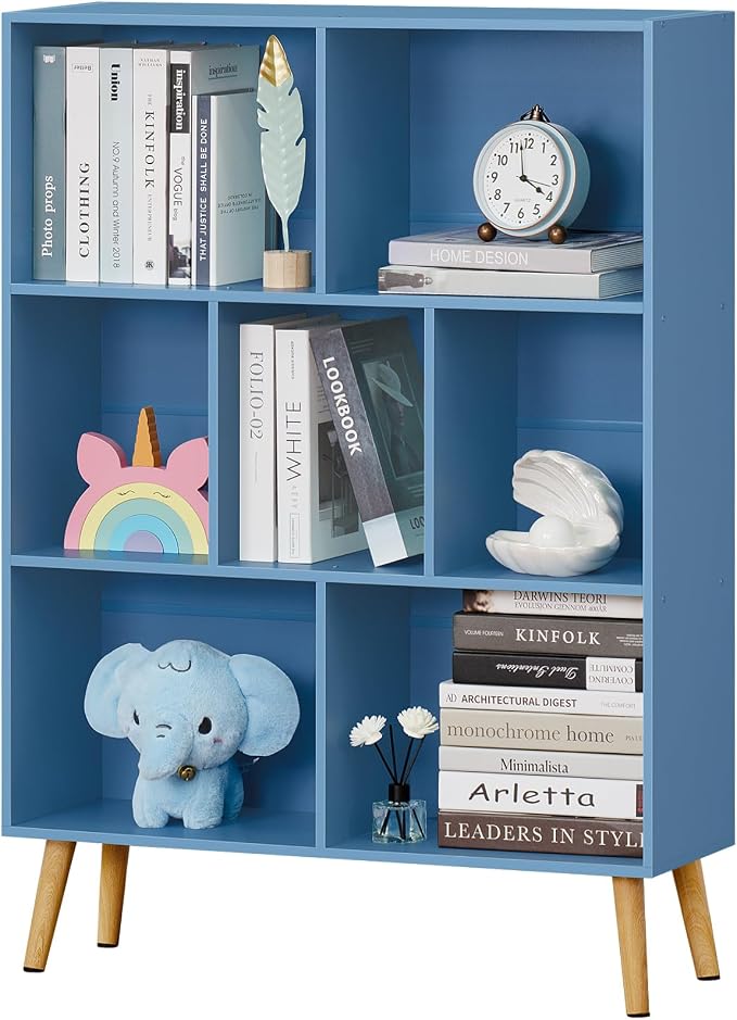 YAHARBO 7 Cube Bookshelf, Wooden Modern Bookcase by YAHARBO