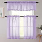 Kitchen Curtains 24 Inch Length Tier 2 Pieces, Lavender Sheer Curtain Solid - Image 8