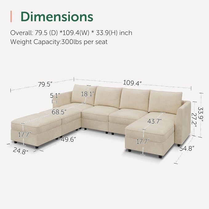 HONBAY Modular Sofa U Shaped Sectional Couch - Image 2
