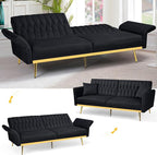 70” Velvet Futon Sofa Bed with 2 Pillows and Adjustable Armrests, Convertible - Image 4
