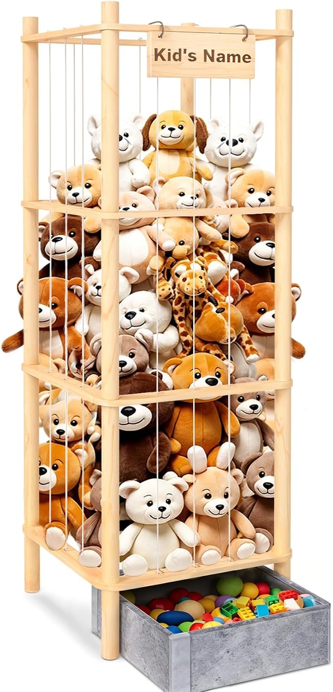 Stuffed Animal Storage with Toys Tray, 57In Large Wooden Stuffy Plushies by Unknown
