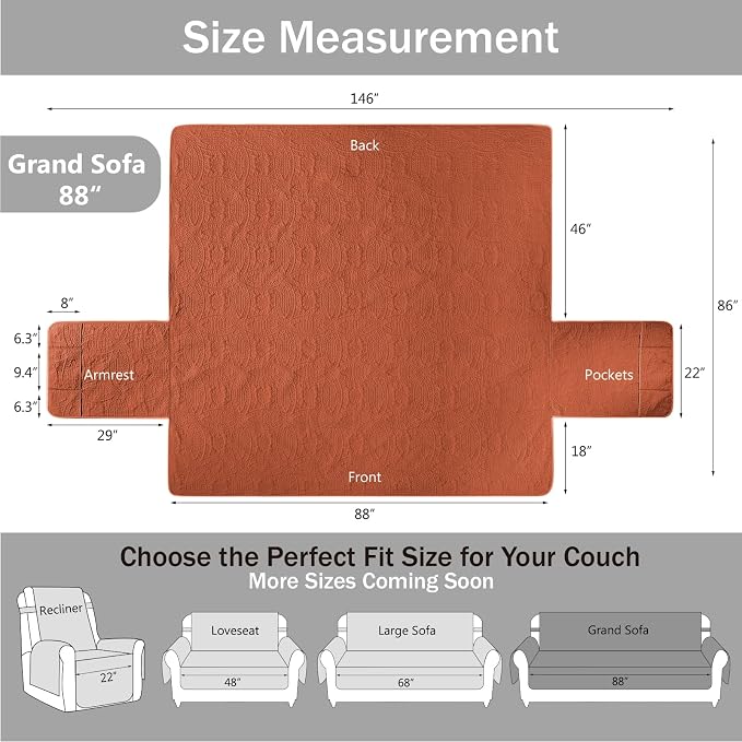 Quilted Grand Sofa Covers Washable, Couch Cover - Image 6