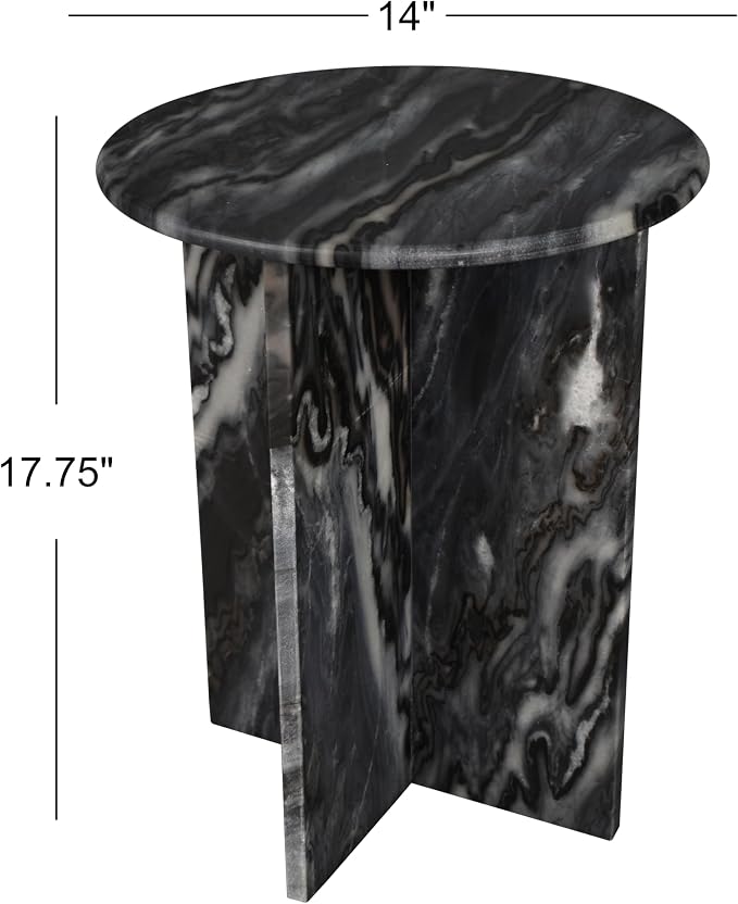 JONATHAN Y Javier Solid Black/Gray Marble End Table, 17.75" Round Modern Accent - Image 2