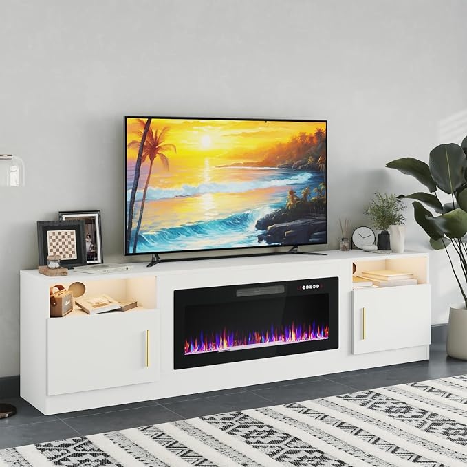 PRETZI Fireplace TV Stand with 36" Fireplace Up to 90" TVs, Remote Control by PRETZI