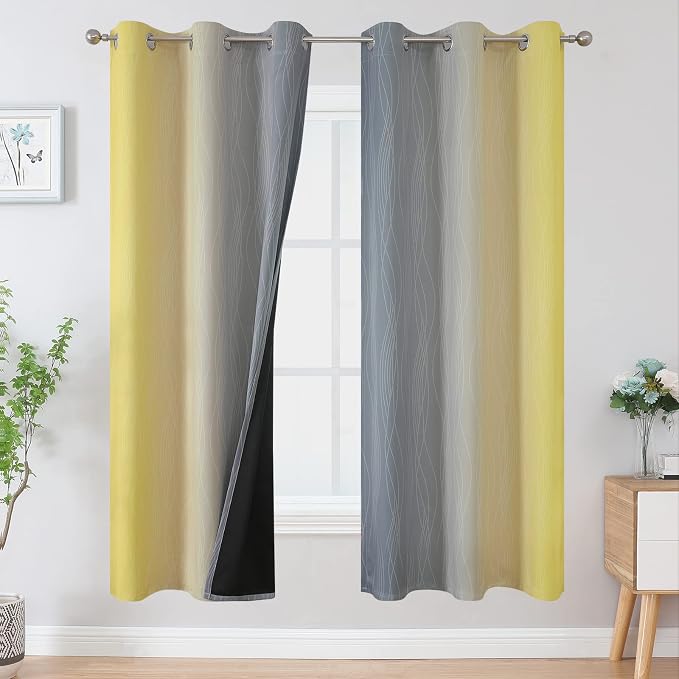 Grey and Yellow Ombre Blackout Curtains by ESTELARTEXTILER