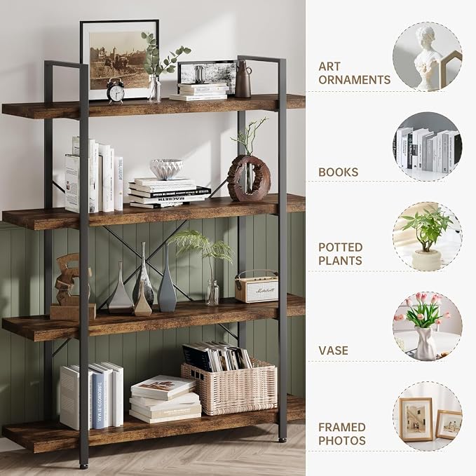 OtterOasis Bookshelf Set, Heavy Duty 4-Tier Industrial Bookcase, 120lbs Shelf - Image 3