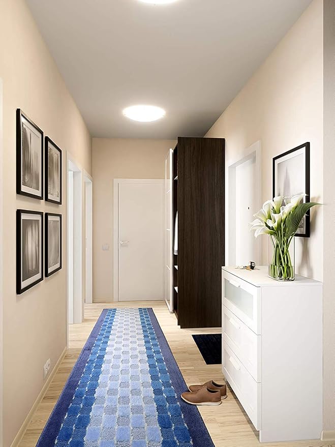 13 Ft Blue Hallway Runner Rug, Custom Size Non Slip Washable, Pet Friendly | - Image 3