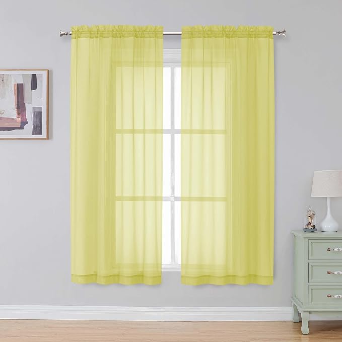 Simplebrand Lemon Sheer Curtains 63 Inch Length 2 Panels, Rod Pocket Solid by Simplebrand
