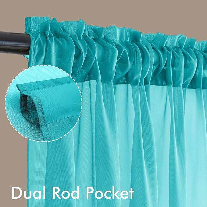 MIULEE Turquoise Sheer Curtains 72 Inches Long 4 Panels 42 x 72 Inches | Light - Image 3