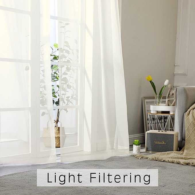 Sheer Ivory Curtains Light Filtering Window Drapes - Image 6