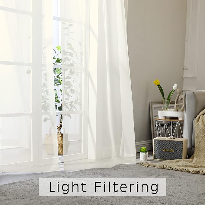 Ivory Sheer Valance for Kitchen Windows Set of 2, Small Modern Rod Pocket Voile - Image 3