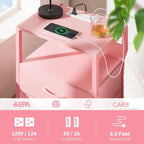 Yoobure Nightstand with Charging Station, LED Night Stand with Fabric Drawers - Image 6