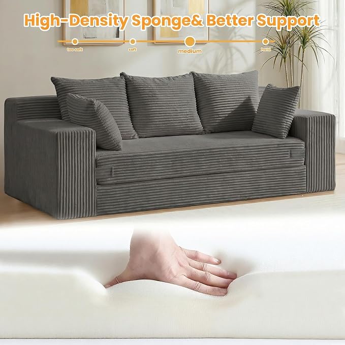 Oversized Boneless Loveseat, 3 Seater Pull Out Convertible Sofa Bed - Image 5