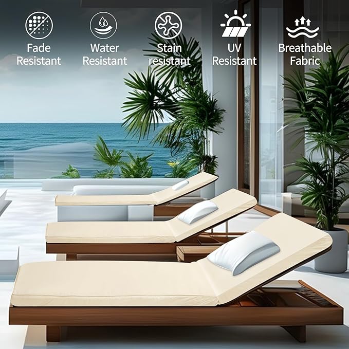 Outdoor Chaise Lounge Cushions for Patio, Waterproof Replacement Seat Cushions - Image 2