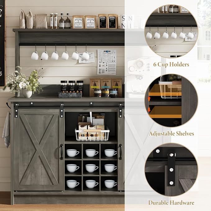 4ever2buy Farmhouse Coffee Bar Cabinet - Image 6