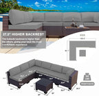 Kullavik 7 Pieces Outdoor Patio Furniture Set, Sectional Rattan Sofa Set Brown - Image 4