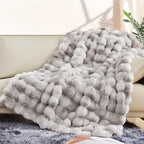 Luxury 1000GSM Faux Rabbit Fur Throw Blanket, Super Heavy Warm Cozy Grey - Image 3