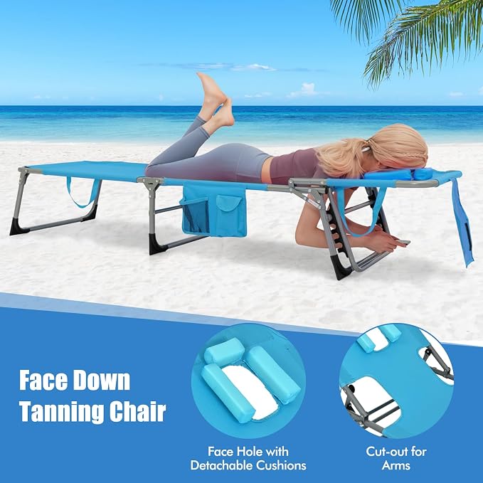 Goplus Tanning Chair, Folding Adjustable Patio Lounge Chair - Image 7
