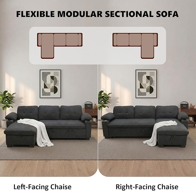 KCGKCG 93" L Shaped Sleeper Sofa Bed, Pull Out Sectional Couch - Image 6