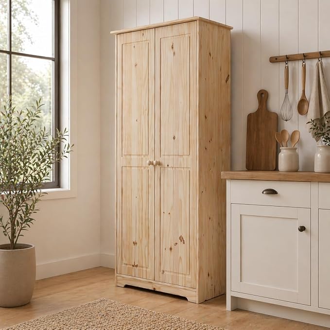 From the Tree Furniture Solid Pine Pantry Cabinet — 72" Tall Unfinished Kitchen - Image 6