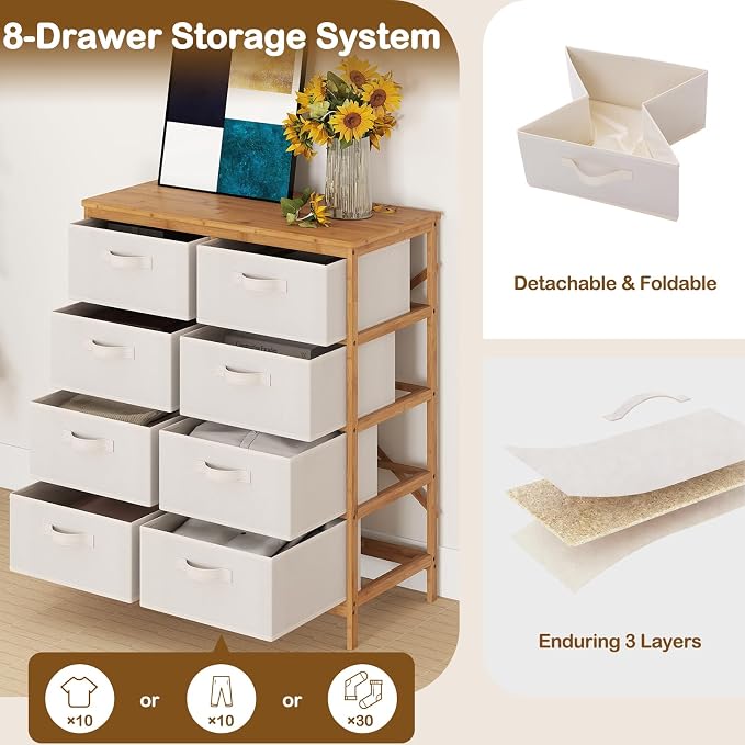 Giantex 8 Drawers Dresser for Bedroom, Bamboo Fabric Storage Tower - Image 5