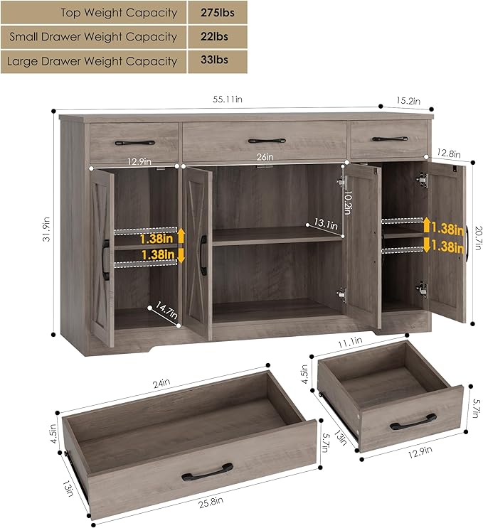 HOSTACK Buffet Sideboard Cabinet - Image 3