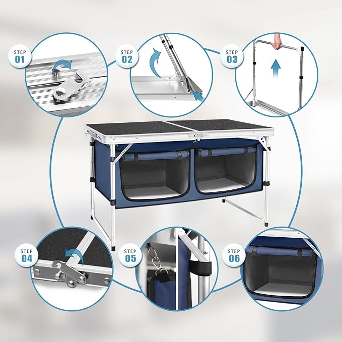 Folding Camping Table with Storage Compartment Aluminum Lightweight Camp - Image 7