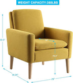 Mid-Century Modern Accent Chair, Linen Fabric Upholstered Comfy Reading Leisure - Image 3