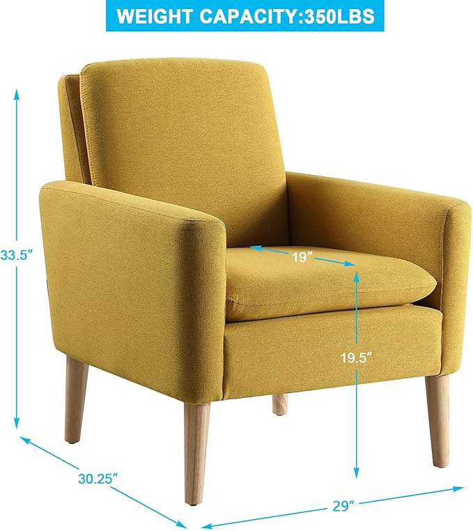Mid-Century Modern Accent Chair, Linen Fabric Upholstered Comfy Reading Leisure - Image 3