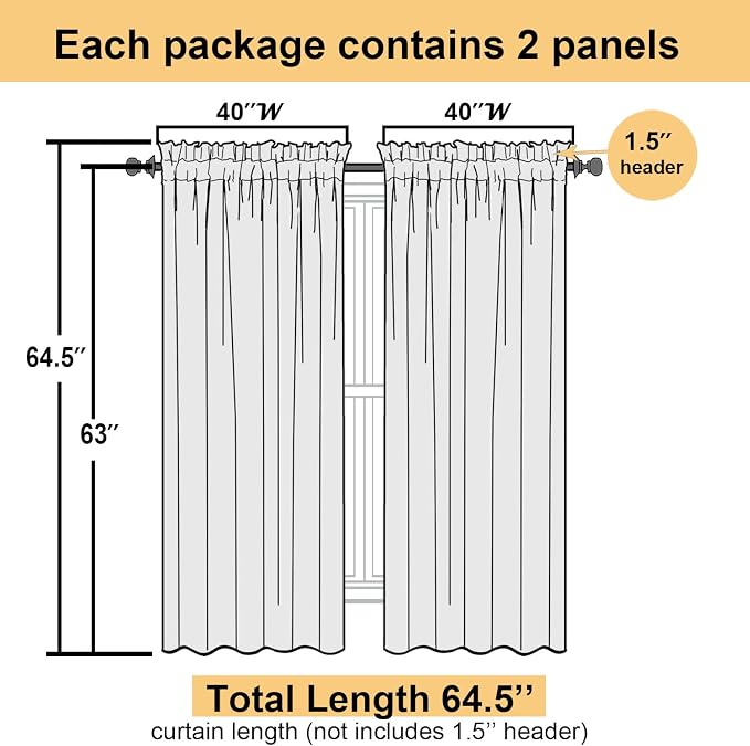 Dusty Blue Sheer Curtains 63 Inch Length 2 Panels, Light Filtering Voile - Image 3