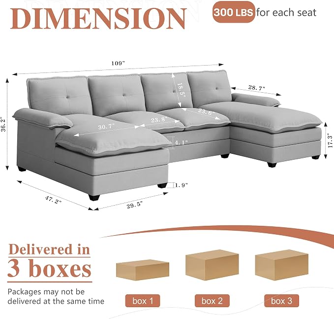 110" U-Shaped Sectional Sofa - Image 2