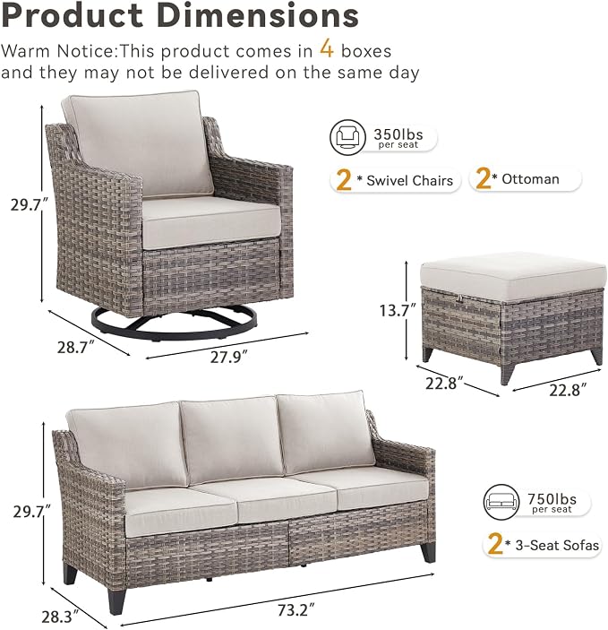 Wicker Patio Furniture Set-6 Piece High Back Outdoor Furniture Set Sectional - Image 8